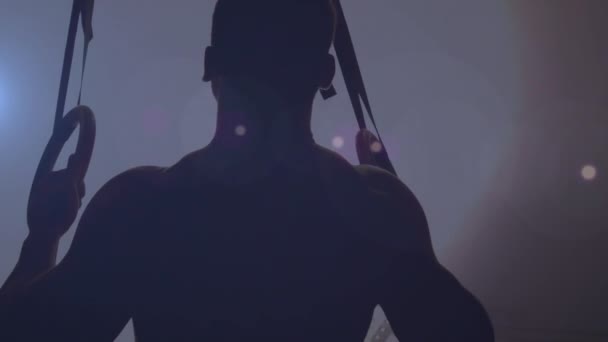 Animation Silhouette Homme Exerçant Avec Une Corde Tirant Vers Haut — Video