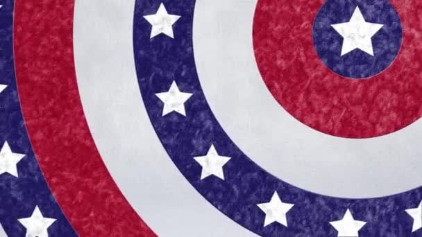 与美国国旗星旋转的圆形动画和带有噪音干扰粒子的条纹 美国国旗爱国主义概念数字化生成的图像 — 图库视频影像