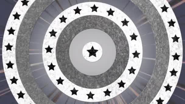 Animation Black White Monochrome Circles Spinning Rays American Flag Stars — Stock Video