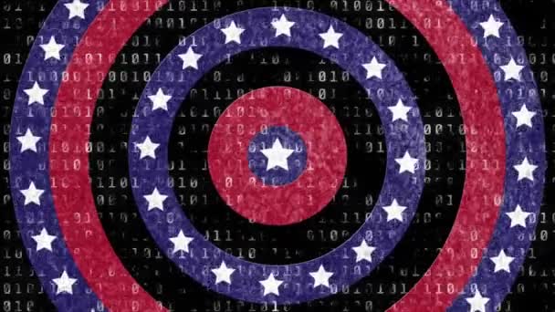 Animation Circles Spinning American Flag Stars Stripes Binary Coding Black — Stock Video