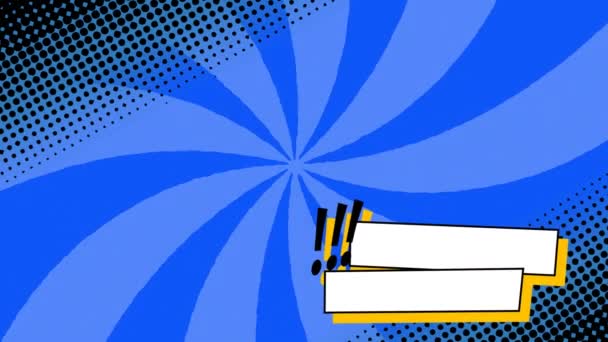 Анимация Речевых Пузырей Восклицательных Знаков Вращающихся Синих Ярко Ярких Полосах — стоковое видео