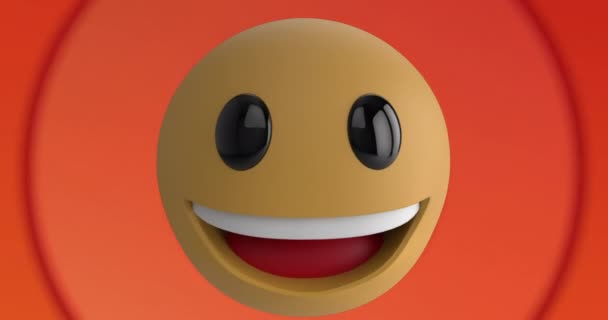 Animation de smiley emoji icône sur orange lumineux cercles vibrants se déplaçant dans le mouvement hypnotique en boucle transparente. 