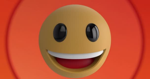 Animering Smiley Emoji Ikonen Orange Ljusa Pulserande Cirklar Rör Sig — Stockvideo