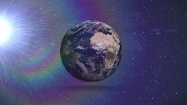 Animación Del Planeta Tierra Girando Vista Desde Espacio Cielo Nocturno — Vídeos de Stock