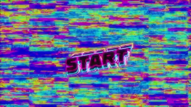 Animation Start Text Screen Bright Vibrant Glitch Stripes Warning Hypnotic — Stock Video