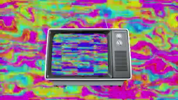 Animatie Van Scherm Van Vintage Televisie Met Heldere Levendige Glitch — Stockvideo