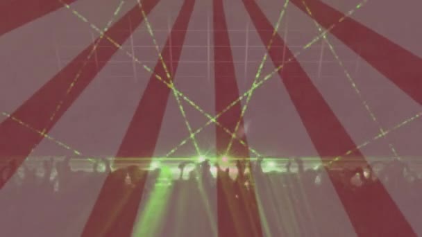 Animacja Sylwetek Osób Tańczących Koncercie Muzycznym Paskami Punktami Świetlnymi Poruszającymi — Wideo stockowe