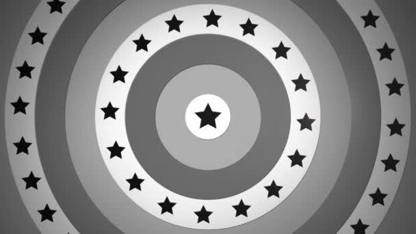Animação Círculos Monocromáticos Preto Branco Girando Com Estrelas Listras Bandeira — Vídeo de Stock