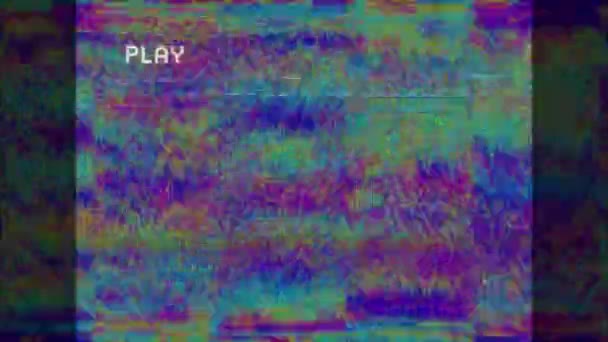 Animatie Van Het Scherm Met Play Tekst Heldere Levendige Glitch — Stockvideo