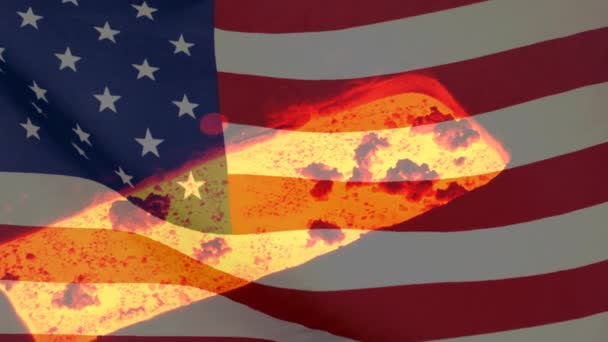 Animation Der Amerikanischen Flagge Die Hintergrund Über Heißem Metall Weht — Stockvideo