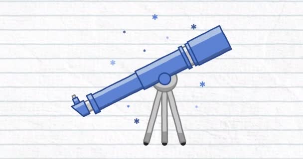 Animering Astronomiteleskopikon Fodrat Vitt Papper Bakgrunden Utbildning Tillbaka Till Skolan — Stockvideo