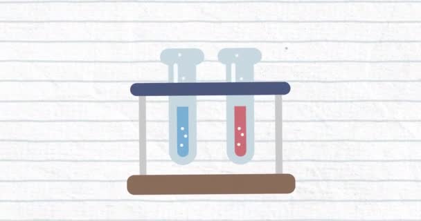 Animace Ikony Laboratorních Zkumavek Chemie Linkovaném Bílém Papíru Pozadí Vzdělávání — Stock video