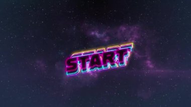 Oyun ekranında ana hatlarıyla siyah harflerle yazılmış Başlangıç metninin animasyonu titreşiyor ve mor bulutların üzerinde hareket ediyor.