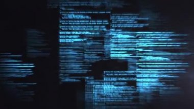 Siyah arkaplanda parlayan dijital veri işleme ve kaydetme animasyonu. Dijital olarak oluşturulmuş küresel veri işleme kavramı.