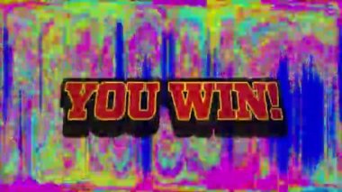 You Win 'in animasyonu! Ekranda parlak canlı çizgili metin. Hipnotik hareketlerle titreşen düz döngü.. 