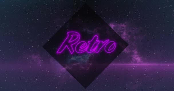 Animation Neon Retro Text Purple Flickering Diamond Purple Cloud Smoke — Αρχείο Βίντεο
