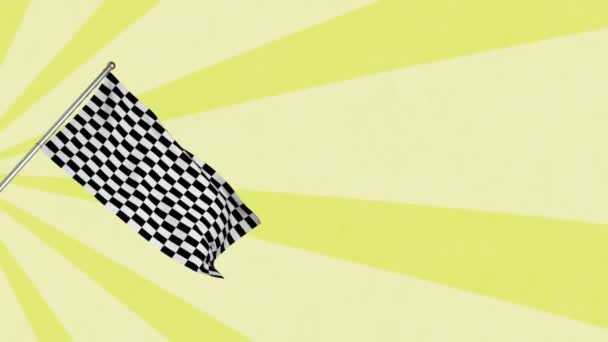 Animacja Szachownicy Nad Wirującymi Żółtymi Jaskrawymi Paskami Poruszającymi Się Hipnotycznym — Wideo stockowe