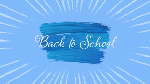 Animation Back School Text Written White Letters Blue Splash Paint — Stock Video