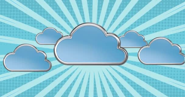 Animação Nuvens Sobre Listras Vibrantes Brilhantes Azuis Rotativas Que Movem — Vídeo de Stock