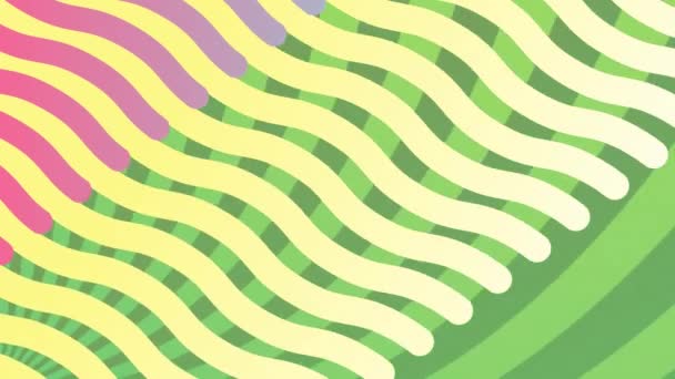 連続したループの中で催眠動作で動く緑の鮮やかな鮮やかな縞模様を回転させる抽象的な手線のアニメーション — ストック動画