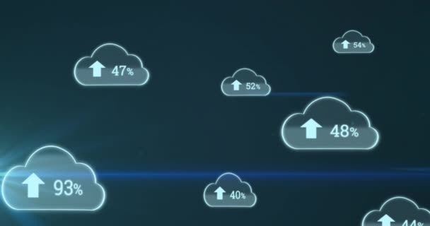 Animação Nuvens Com Porcentagem Subindo Para Cem Com Luz Brilhante — Vídeo de Stock