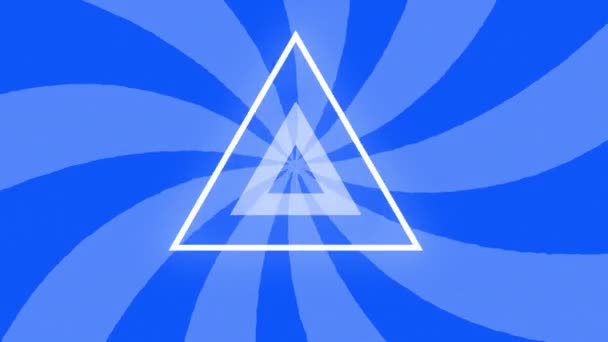 Animation White Triangle Outlines Rotating Blue Bright Vibrant Stripes Moving — Stock Video