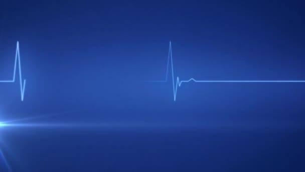 蓝底无缝路心跳监测器发光蓝光轨迹的动画制作 — 图库视频影像