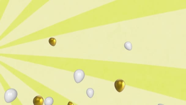 旋转的黄色明亮而有生气的条纹上漂浮的气球在无缝隙环中催眠运动的动画 — 图库视频影像