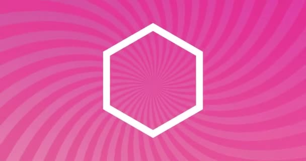 白い六角形のアニメーションは シームレスなループで催眠運動中に移動する回転ピンク明るい鮮やかな鮮やかなストライプの上にアウトライン — ストック動画