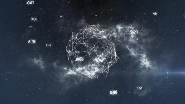 在以云彩为背景的无缝循环中 宇宙中连接网络的动画在催眠运动中运动 全球网络连接概念数字生成的图像 — 图库视频影像