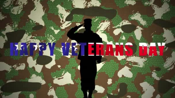 Animatie Van Figuur Van Soldaat Groeten Woorden Happy Veterans Day — Stockvideo