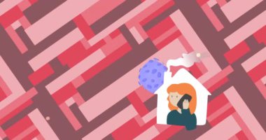 Coronavirus Covid 'in animasyonu. Kadın ve erkek, salgınla ilgili metinlerle akıllı telefonlardan konuşuyor. Karantina karantinasında sosyal uzaklık ve kişisel izolasyon dijital kompozit.