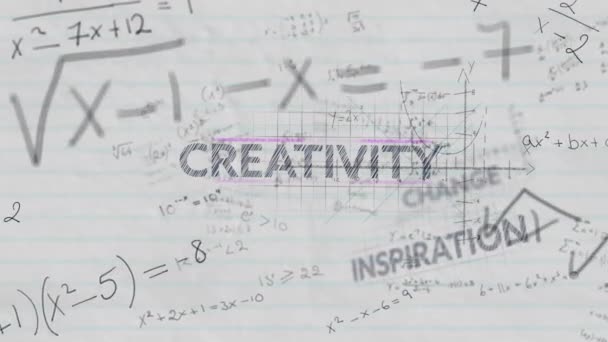 动画的数学公式和字的变化 解决方案写在白色背景 科学问题解决教育理念数字化生成的图像 — 图库视频影像