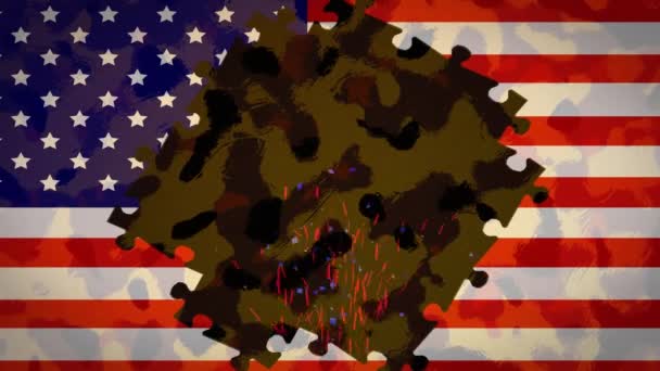 Animazione Stelle Bandiera Americana Puzzle Strisce Rivelando Modello Mimetico Sullo — Video Stock