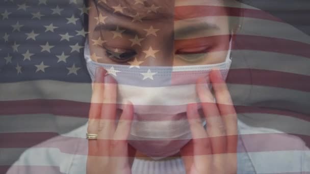 Animación Del Retrato Una Mujer Asiática Usando Máscara Para Protegerse — Vídeos de Stock