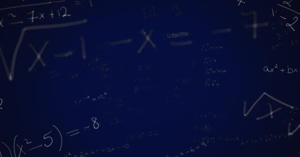 Анимация Математических Формул Движущихся Синем Фоне Научные Проблемы Решения Концепции — стоковое видео