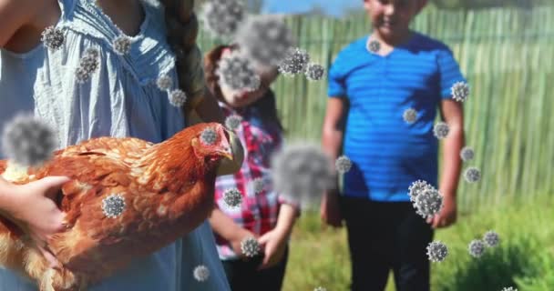 Animación Del Coronavirus Covid Células Diseminadas Sobre Grupo Niños Entorno — Vídeos de Stock