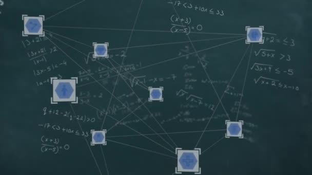 Animacja Formuł Matematycznych Sieci Ikon Połączeń Zielonym Tle Koncepcja Rozwiązywania — Wideo stockowe