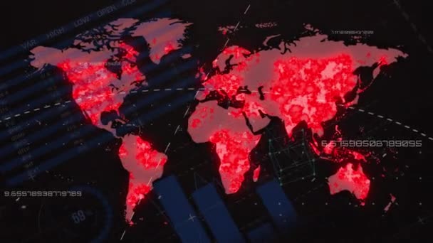 Animación Las Palabras Covid Con Análisis Alcance Estadísticas Sobre Mapa — Vídeo de stock