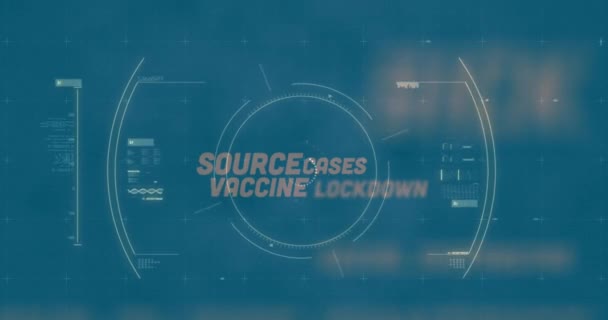 Animáció Körkörös Szkennelés Coronavirus Covid Sejt Statisztika Pandémiás Figyelmeztető Szlogenek — Stock videók