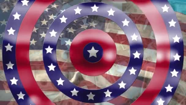 Animazione Cerchi Che Girano Con Stelle Strisce Della Bandiera Americana — Video Stock