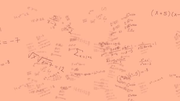 Animación Fórmulas Matemáticas Flotando Sobre Fondo Naranja Ciencia Resolución Problemas — Vídeos de Stock