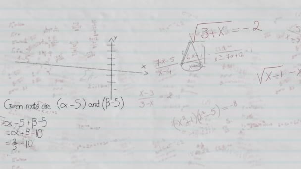Animação Fórmulas Matemáticas Desenhos Flutuando Papel Branco Fundo Conceito Educação — Vídeo de Stock