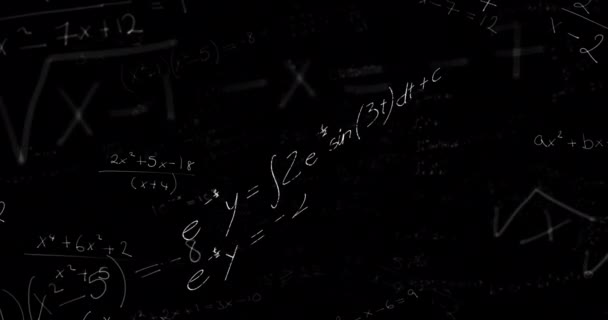 黒の背景に流れる複数の数学式のアニメーション 科学問題解決教育概念デジタル生成画像 — ストック動画