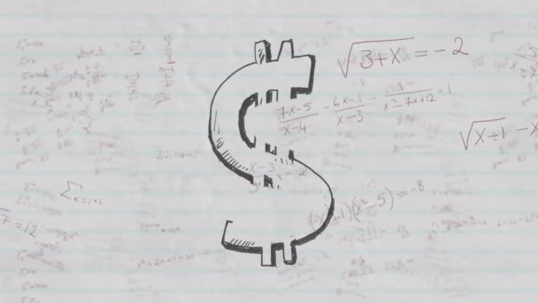 Animacja Formuł Matematycznych Amerykański Symbol Dolara Wypełniający Się Żółtym Białym — Wideo stockowe