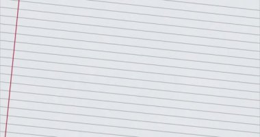Arka planda satırlı defterin sayfaları üzerine kırmızı ve mavi ile çizilmiş çoklu matematiksel denklemlerin animasyonu. Okul kavramına geri dönüş dijital olarak oluşturulan imaj.