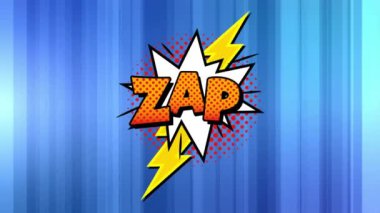 Zap 'in animasyonu! Arka planda hipnotik hareketlerle hareket eden ışık yollarının üzerinde çizgi film retro konuşma baloncuğu üzerine yazılmış metin. Klasik çizgi roman konsepti dijital olarak oluşturuldu.
