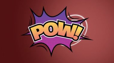 Pow 'un animasyonu! Arka planda hipnotik hareketlerle hareket eden beyaz titreşimli daireler üzerine çizgi film retro konuşma balonu üzerine yazılmış metin. Klasik çizgi roman konsepti dijital olarak oluşturuldu.