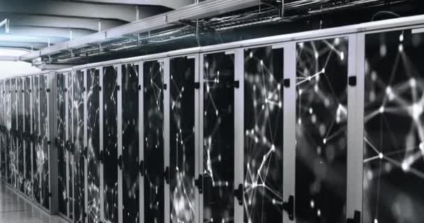 Анимация Обработки Данных Цифровой Информации Проходящей Через Сеть Компьютерных Серверов — стоковое видео