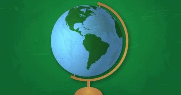 Animation Globe Vert Bleu Tournant Sur Support Bois Sur Fond — Video